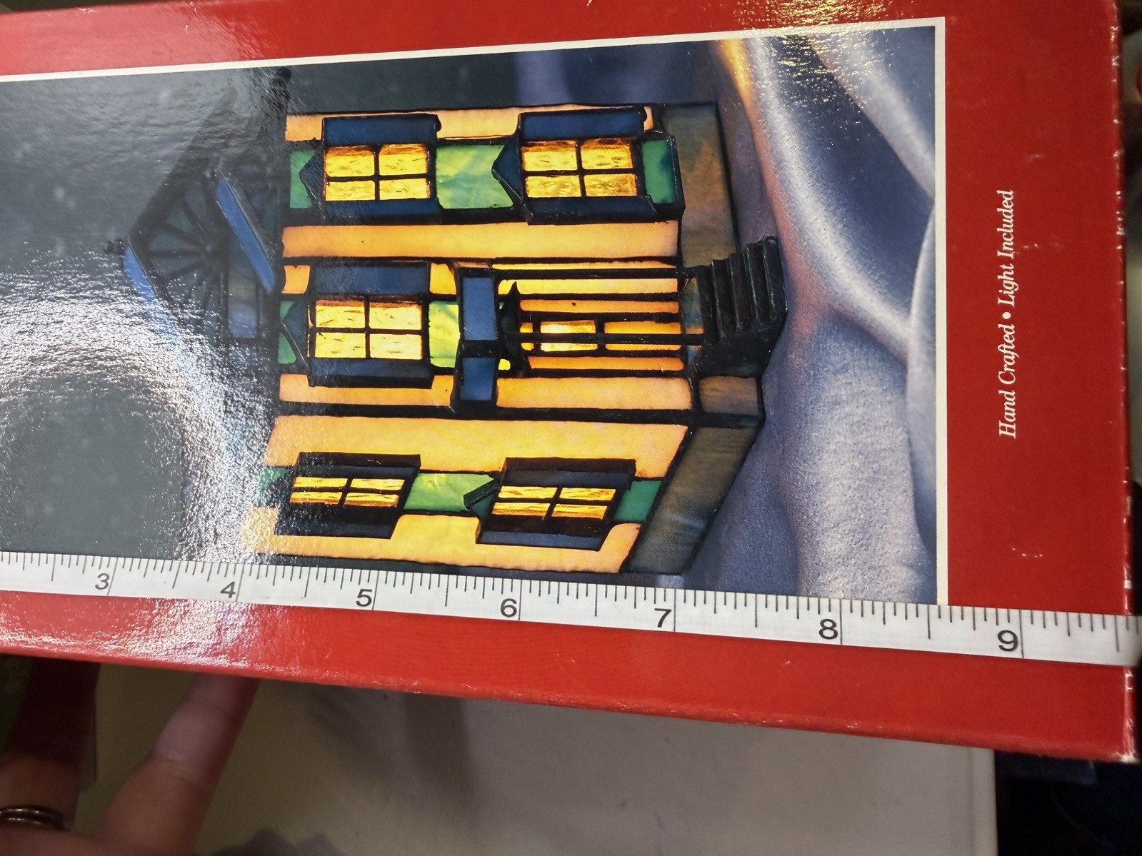 VTG Lighted Stained Glass Victorian House Building Crystal Village Blue White