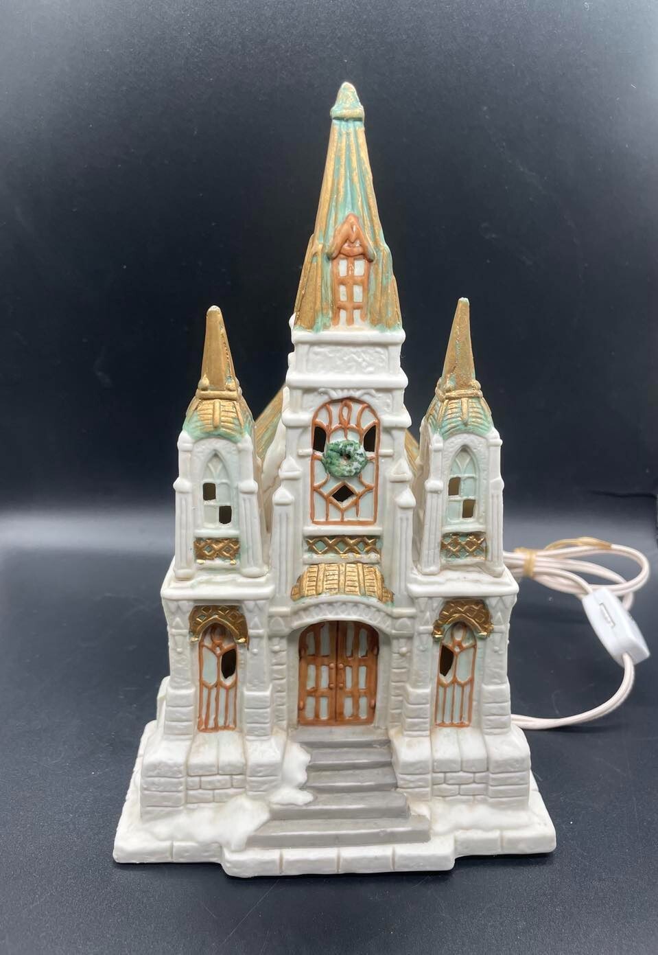 Vintage 1993 Mercuries USA Porcelain Christmas Village Victorian Church Lights