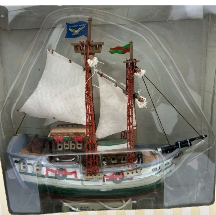 2005 Lemax Village Golden Eagle Schooner Boat Ship 54378 Lighted Table Accent