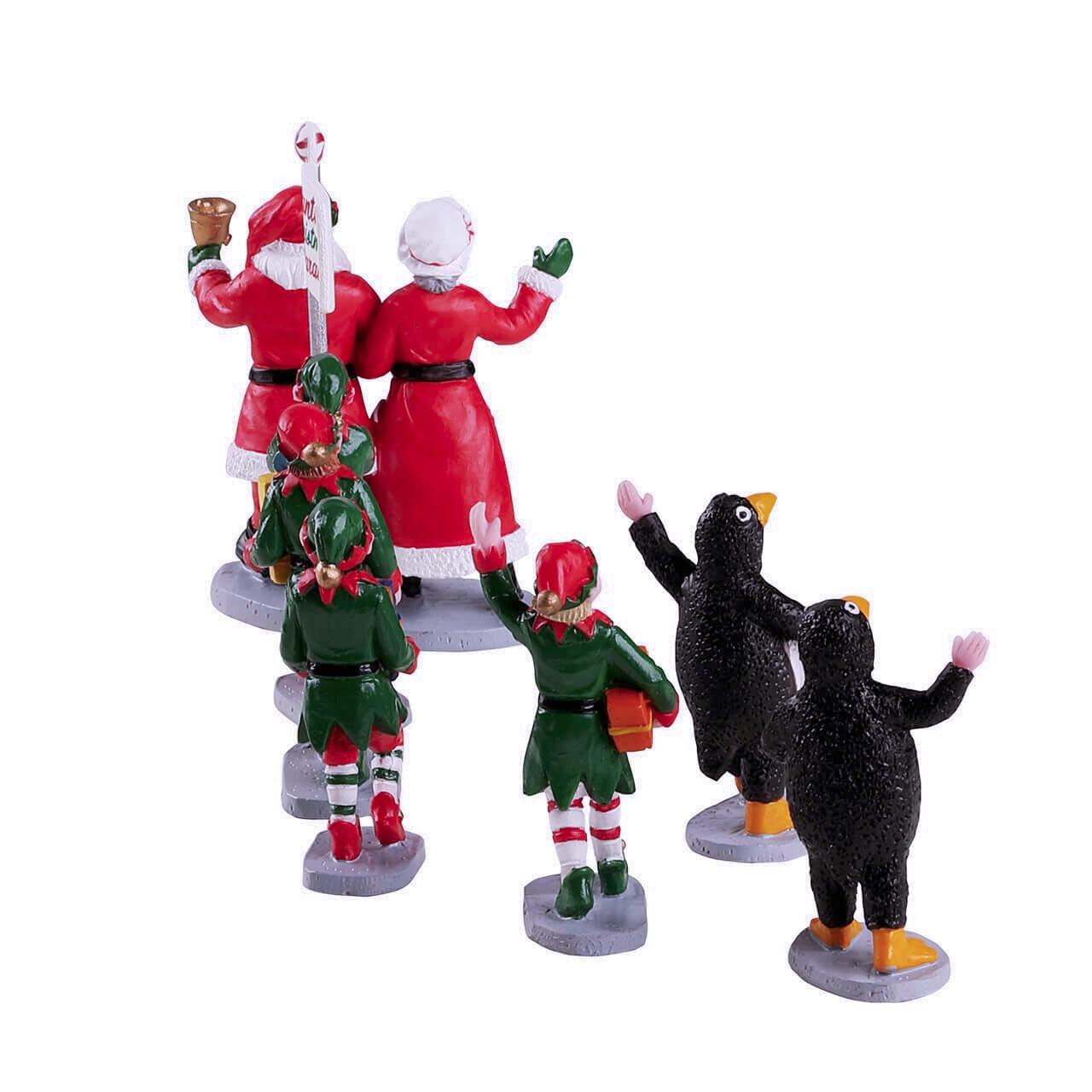 Lemax 2022 Santa’s Elf Parade Caddington #23592 Mr Mrs Claus Penguin Presents