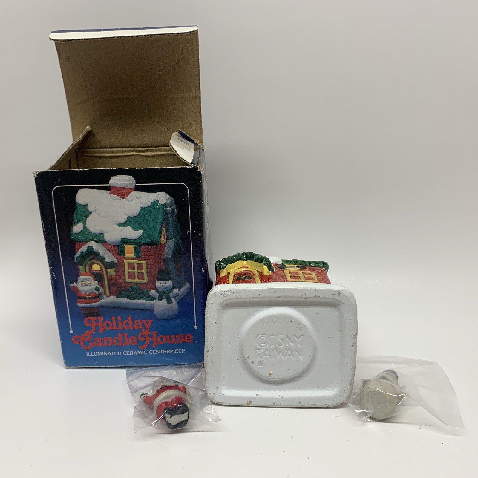 JSNY Holiday Candle House Illuminated Ceramic Christmas Santa & Frosty Snowman