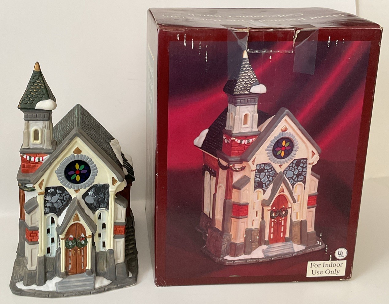 Galleria Hand Painted Fine Porcelain Collectable Church Christmas Lights