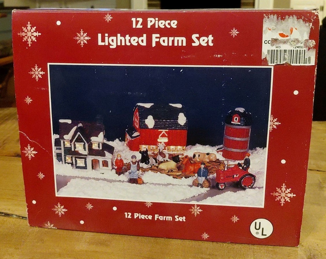 Vintage 12 Piece Lighted Farm Set New In Box