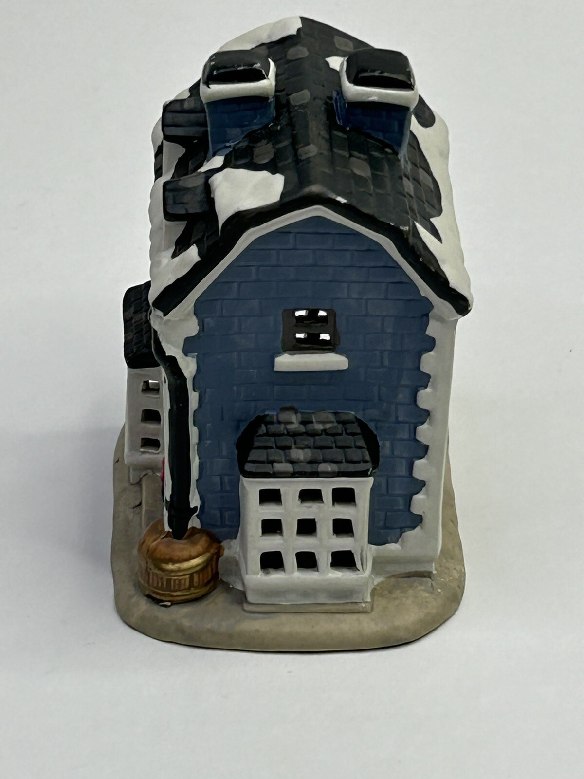 Vintage Porcelain Christmas Small Village Bakery Shop Blue Winter Holiday