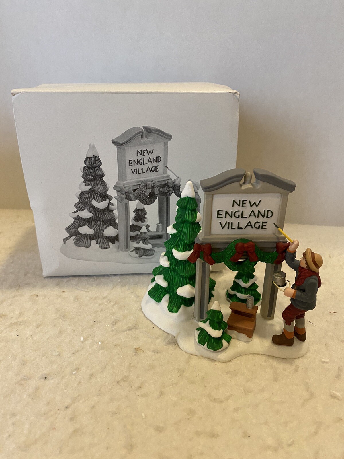 Vintage Dept 56 New England Village Sign Fresh Paint Boy 56592 5659-2 MIB