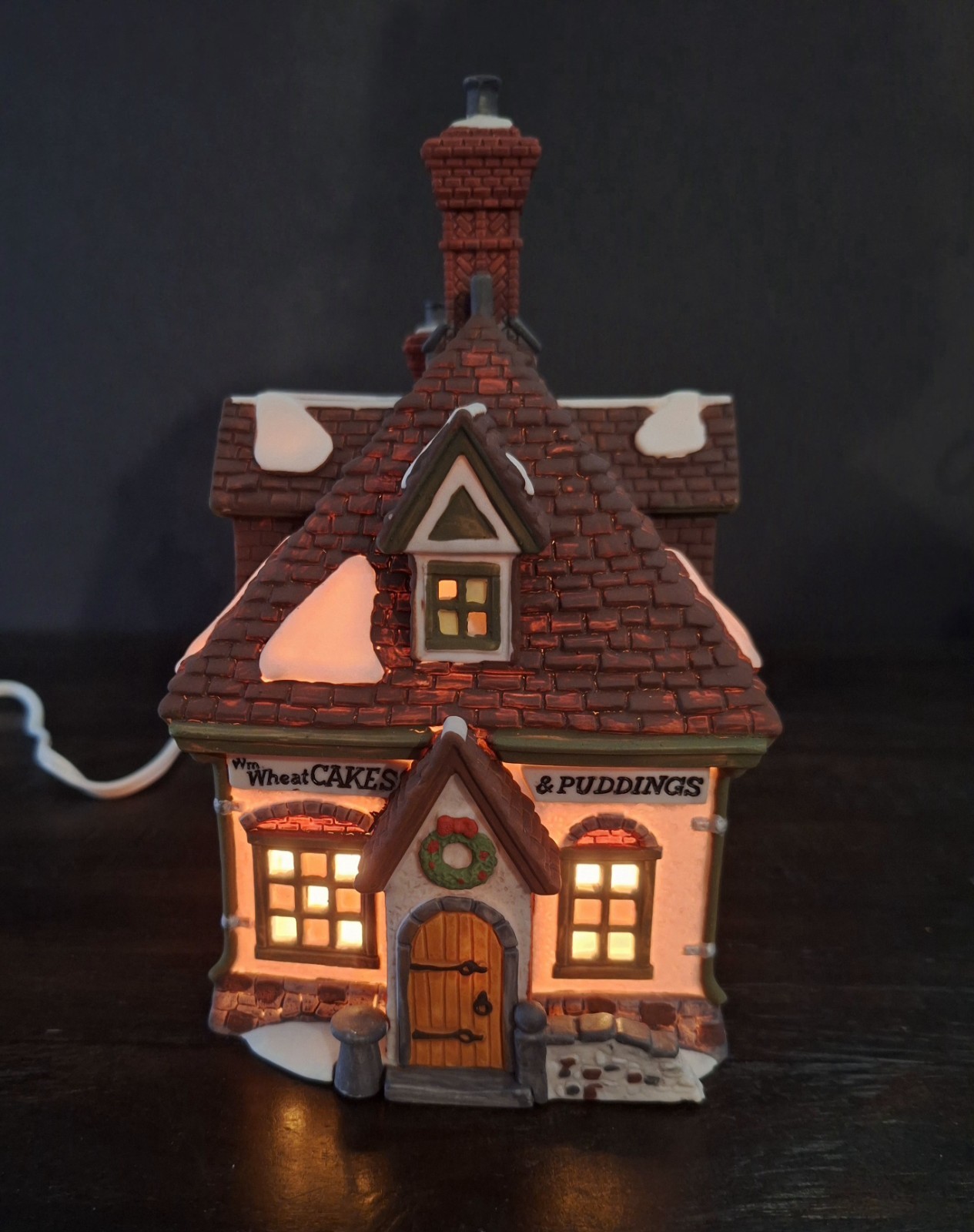 Vintage 1993 Dept 56 Dickens’ Village “W. M. WHEAT CAKES & PUDDINGS” Light Up