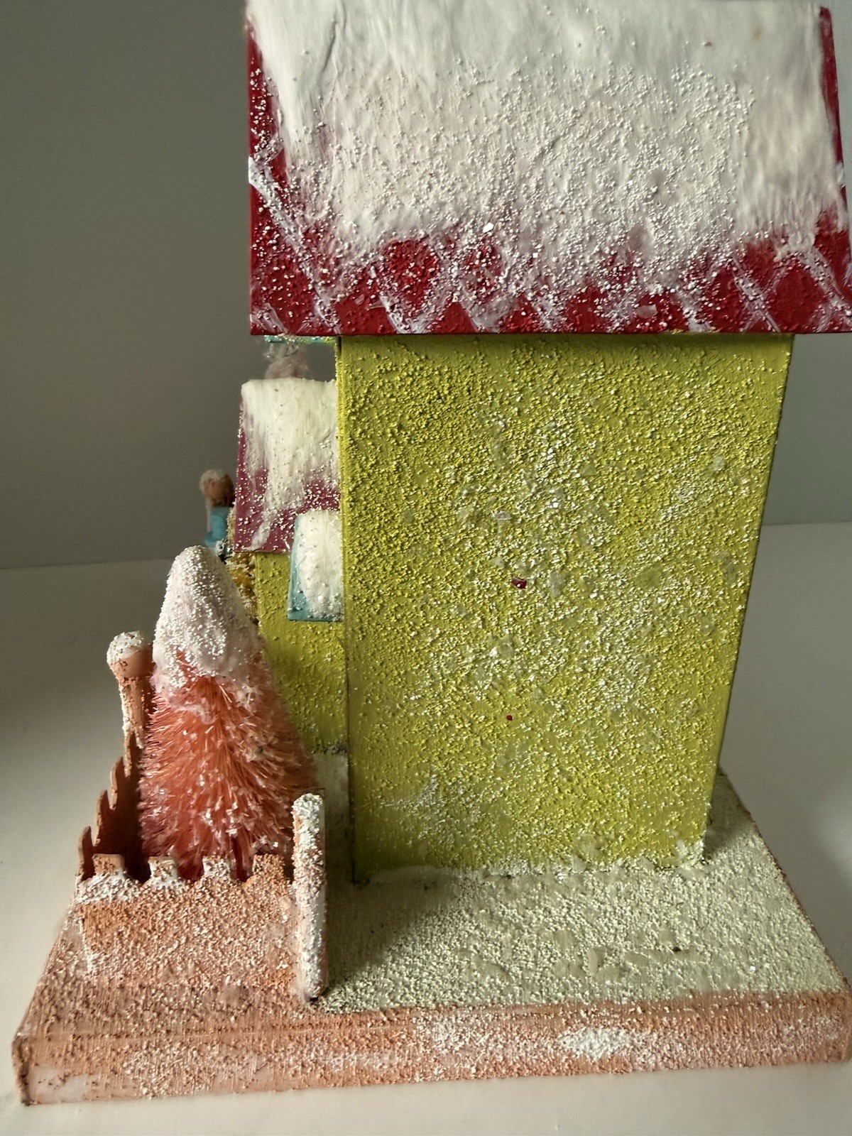 Cody Foster Glitter Light Up Putz House with Bottlebrush Trees Christmas