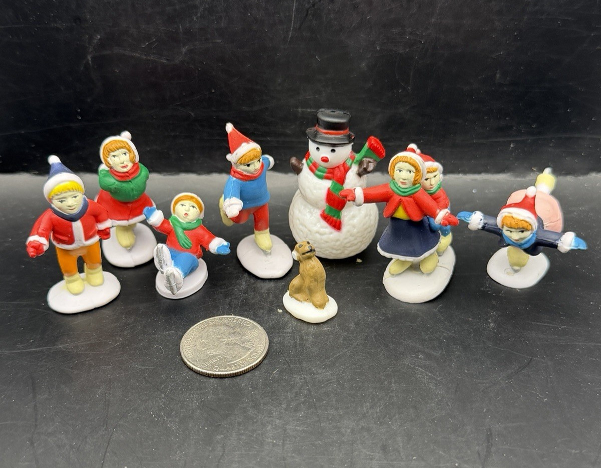 8 Pc Replacement Skaters/People Vtg Happy Winter Holiday Village Skating Pond