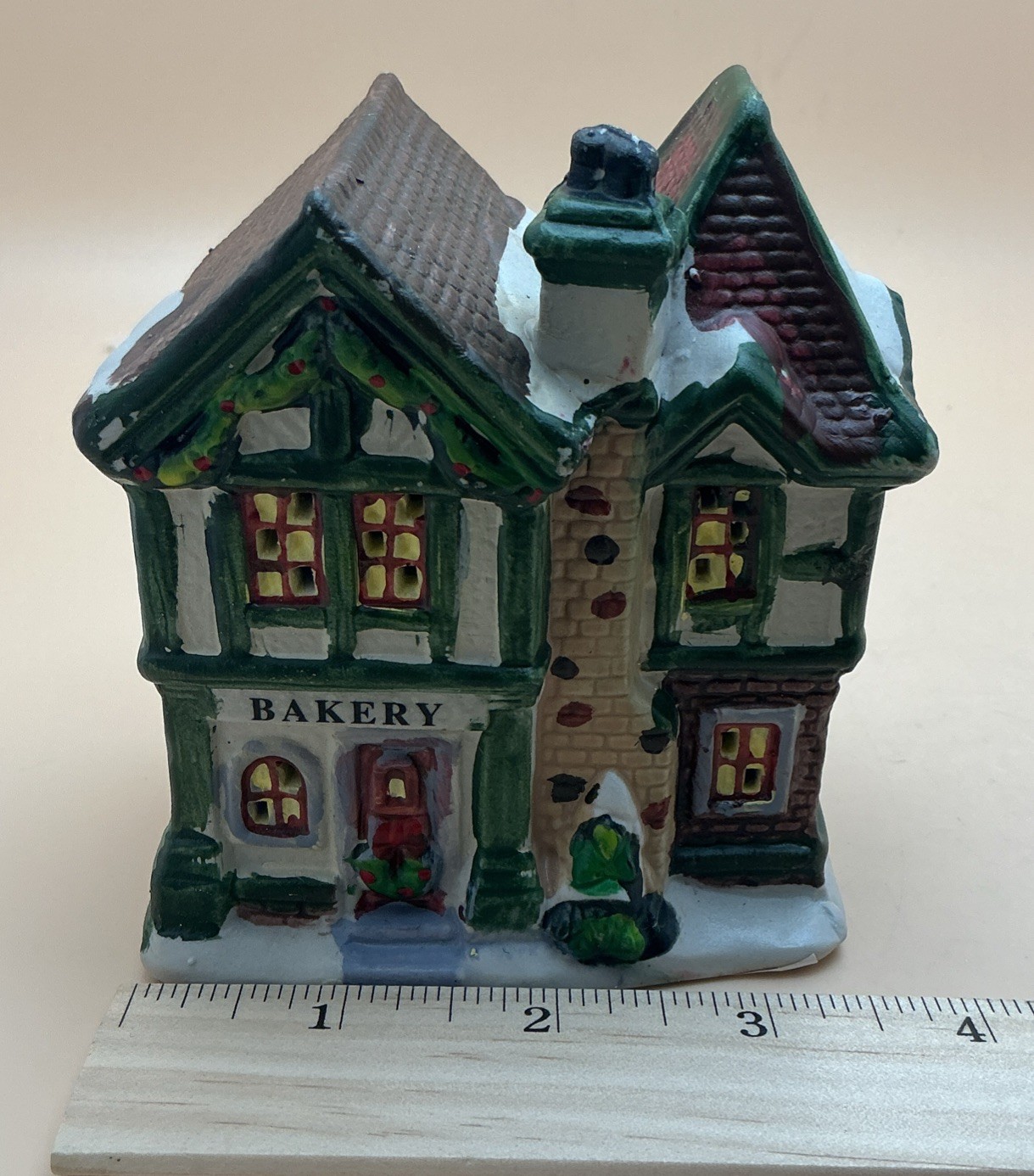 Vintage Miniature Porcelain or Ceramic Christmas Village Bakery House