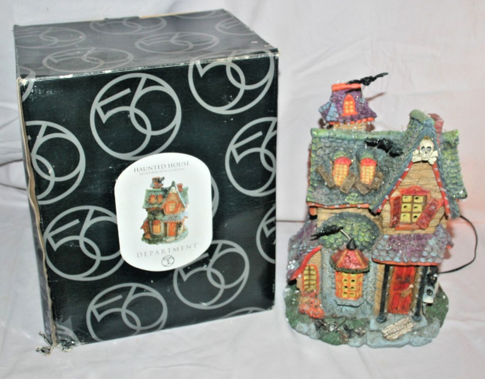 2001 Department 56 Halloween Haunted House w/Fiber Optic Lighting – *Works* IOB