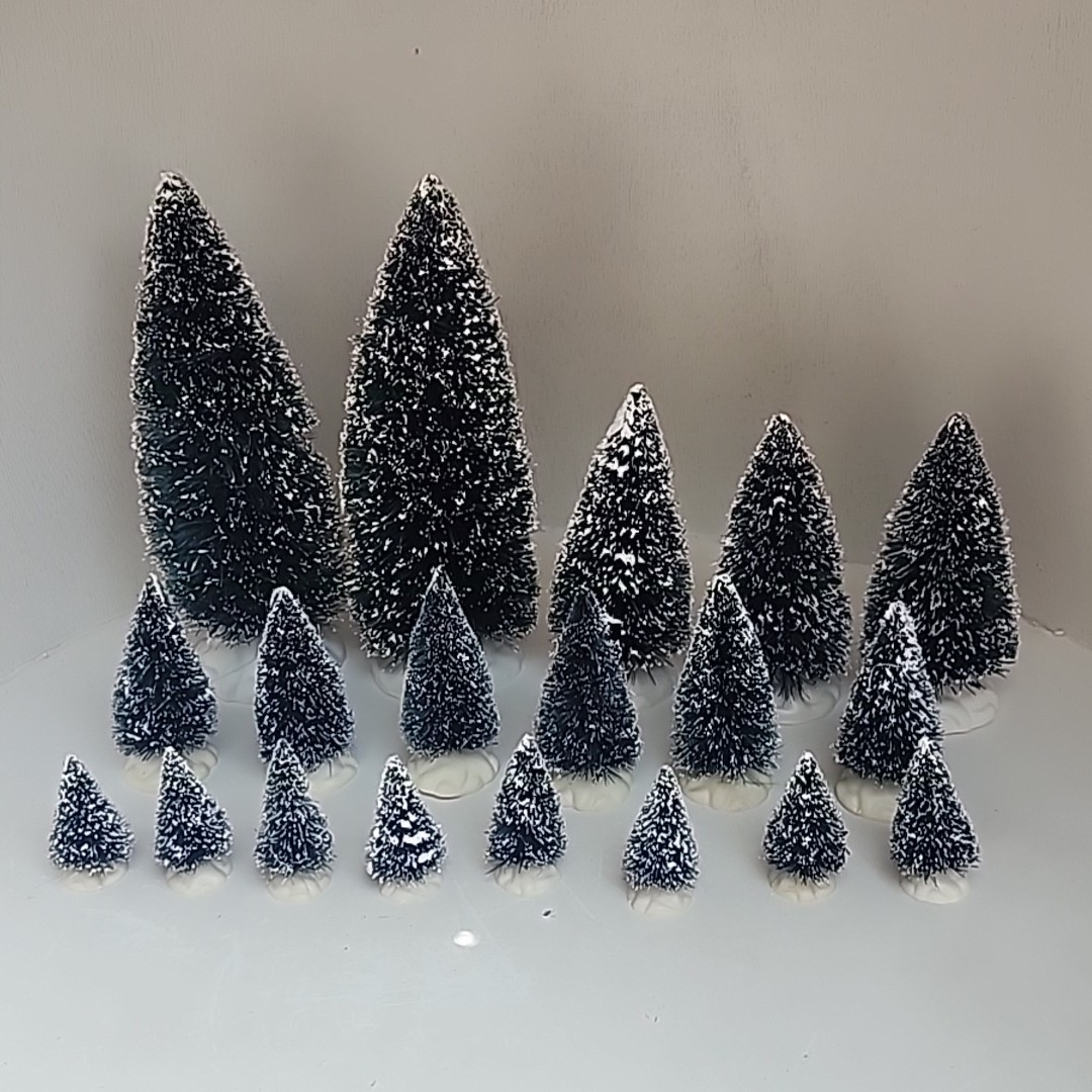 LEMAX Village Collection Lot of 19 Assorted pine trees Large Med Small Flocked