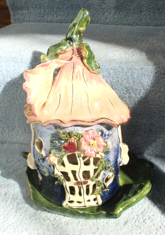 Blue Sky House By Heather Goldminc Tulip Blossom Birdhouse Cottage Lighted