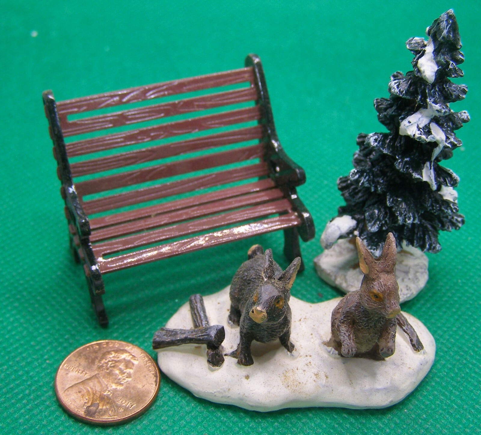 Unknown Brand Park Bench with Tree & Rabbits Miniatures ZKS