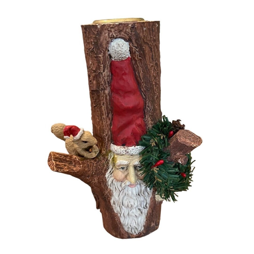 Santa’s World Kurt S Adler Inc Santa Tree Stump Squirel Wreath Candle Holder