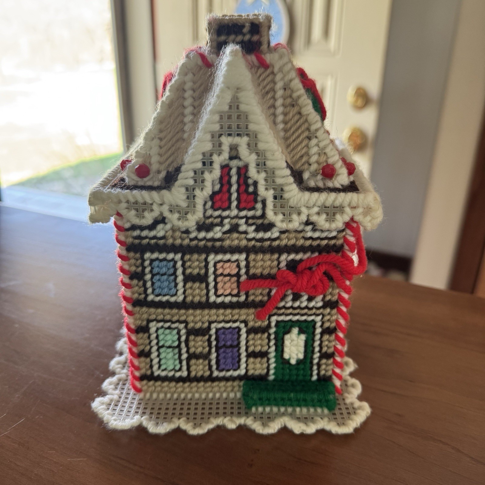 Vintage Handmade Plastic Canvas Needlepoint Yarn Christmas Gingerbread House