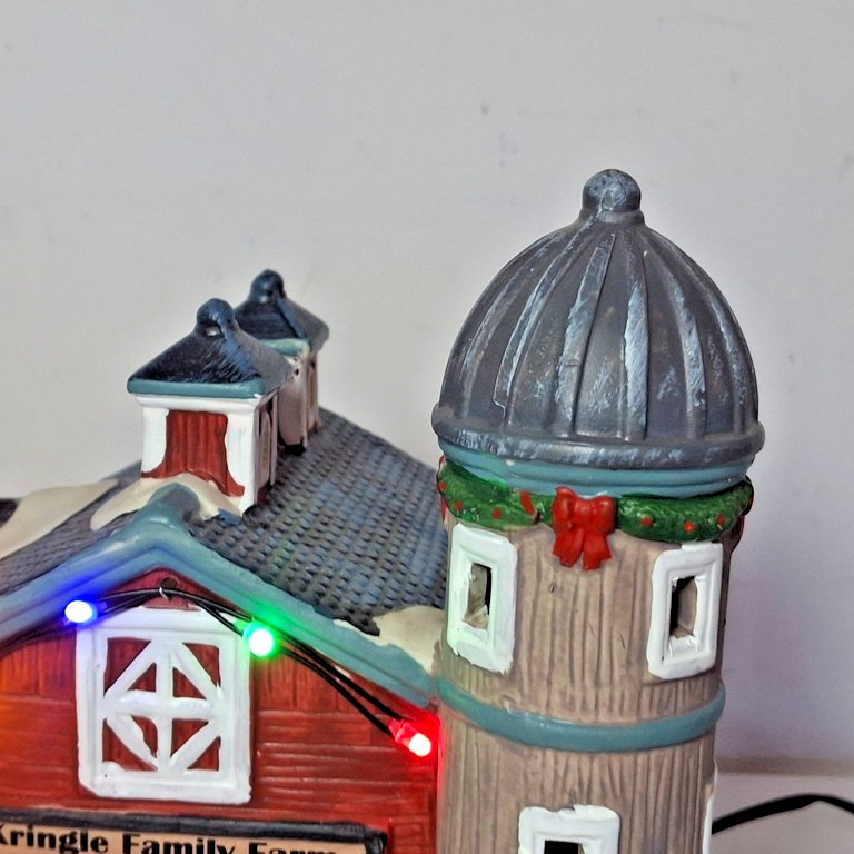 Crosslight Christmas Village Kringle Family Farm Red Barn ~ LED Lights, 8″ Tall