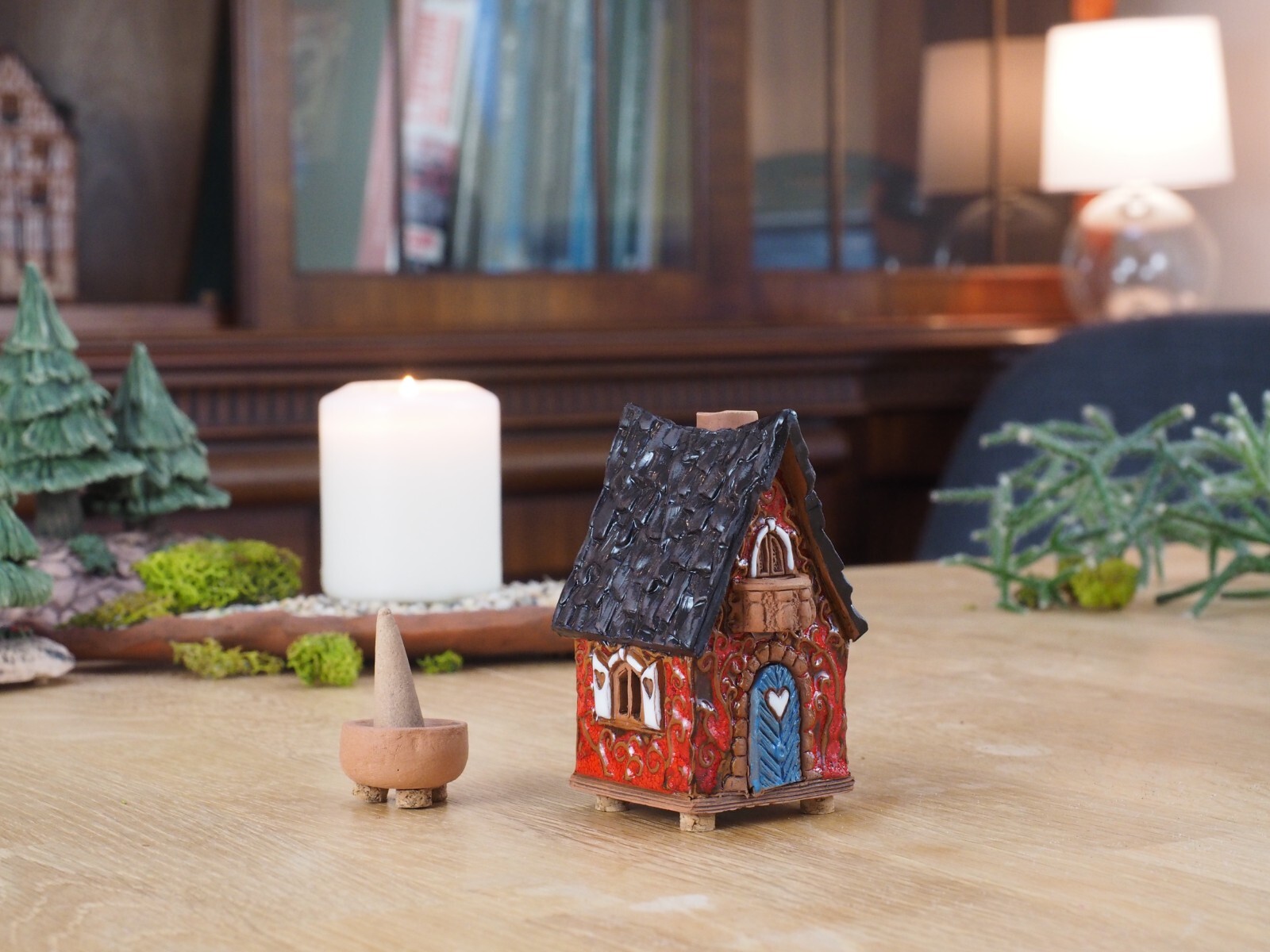 Ceramic miniature Fairy house Cone incense holder Room Decor 8cm Midene Handmade
