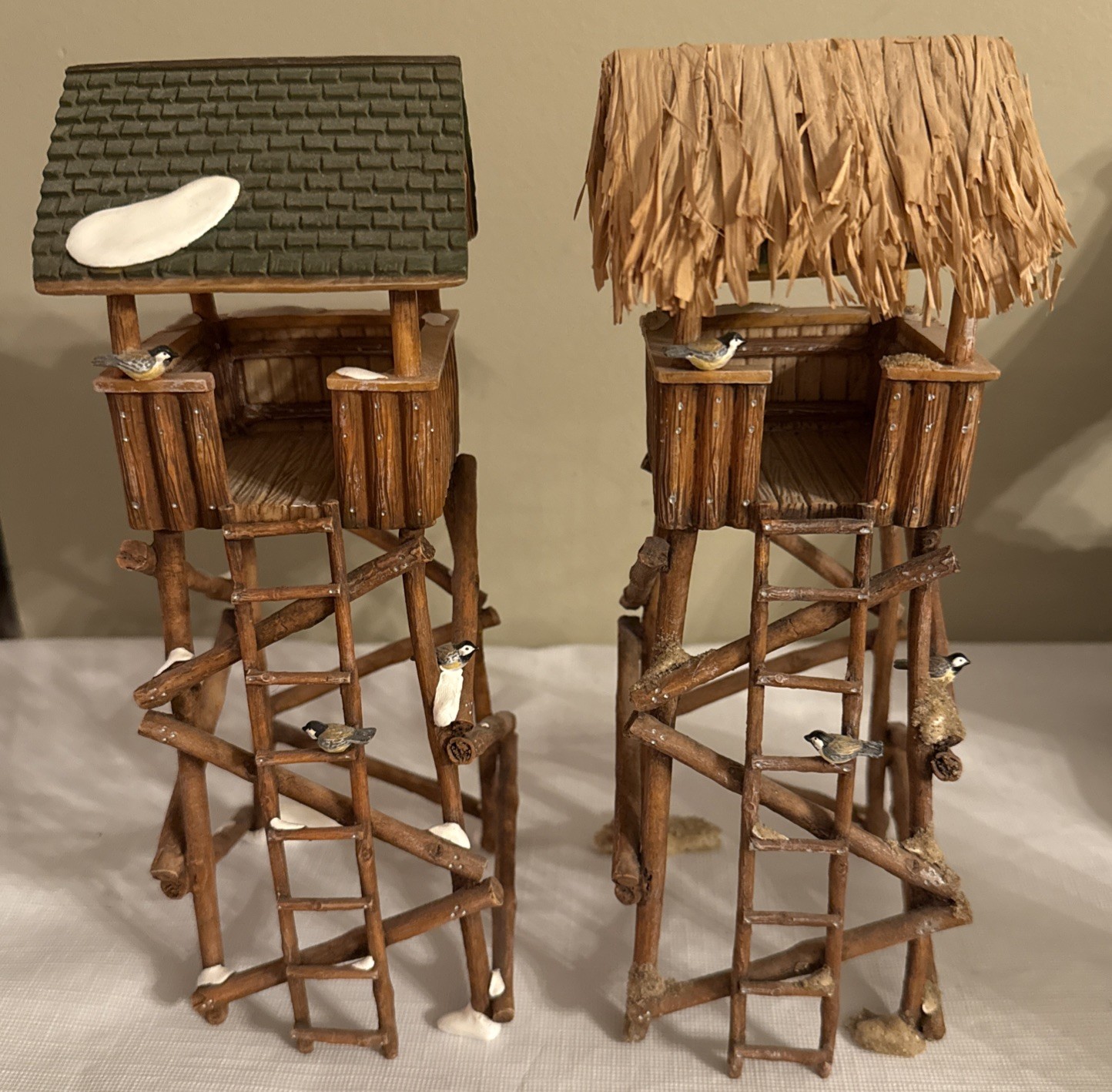 Two (2) Dept 56 “Village Lookout Tower” One Original, One Tropical 9″ Tall READ