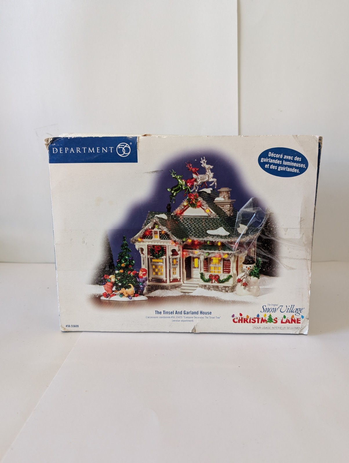 Dept 56 Snow Village “Tinsel and Garland House” Christmas Lane Snowman Retired