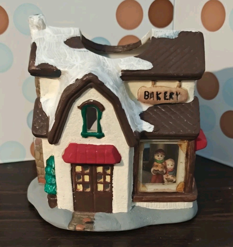 K’s Collection Christmas Village Bakery, Ceramic, VTG, 90s, 5″, Tea light Holder