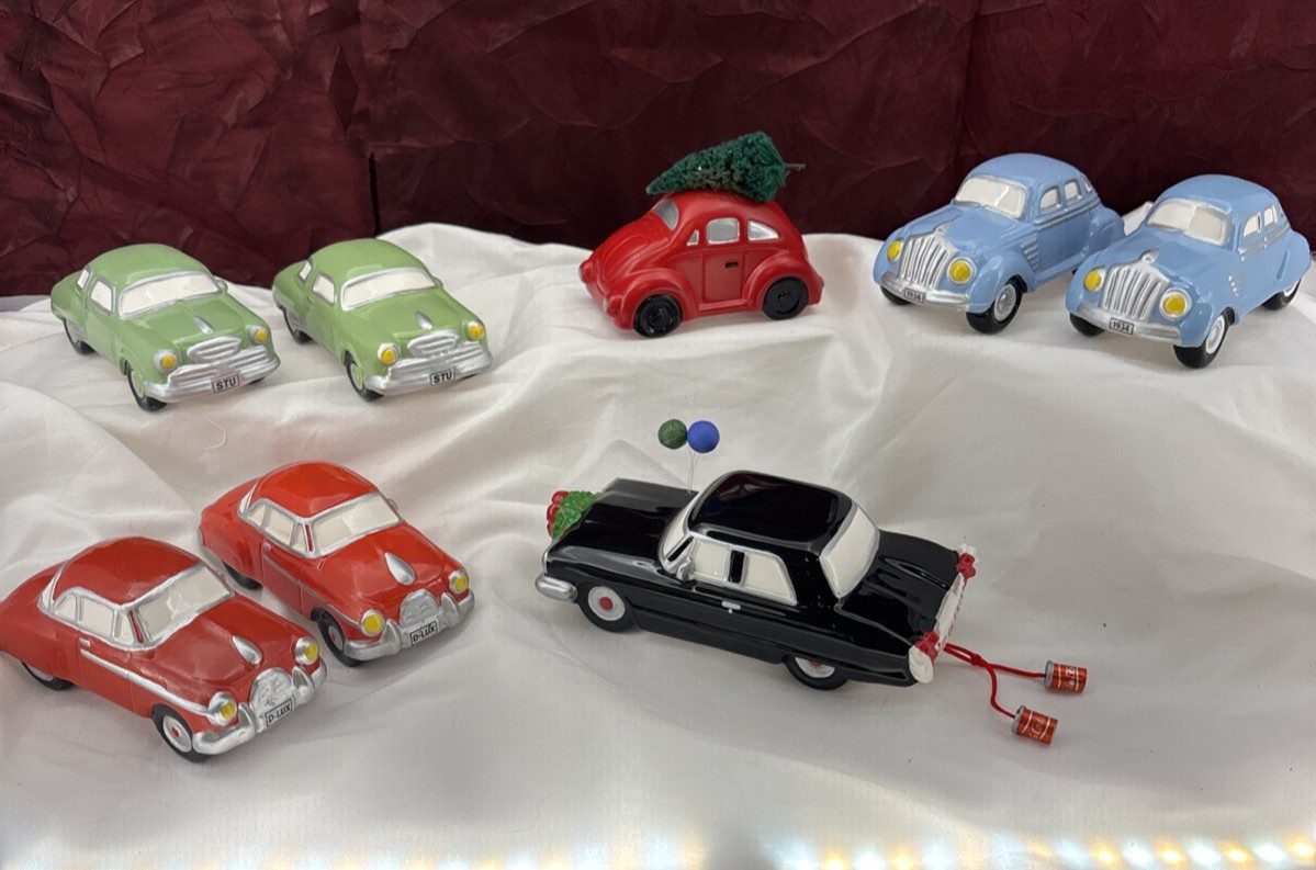 Vintage DEPT 56 “Used” Classic Cars Just Married Red VW Christmas Tree Lot Of 8