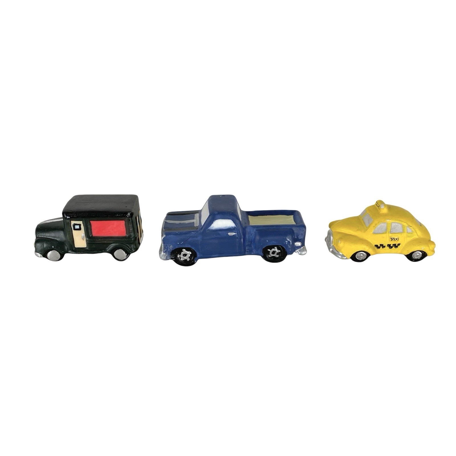 Dept 56 Heritage Village Set Of 7 Cars Taxi School Bus Pickup Delivery Limo