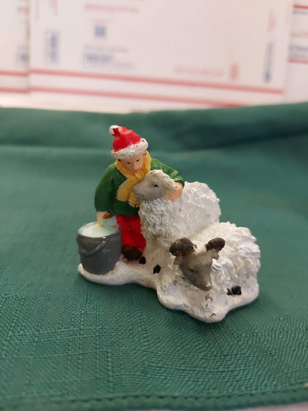 Christmas Village Accessories Boy With Sheep Animals Farm Life Watering Flock