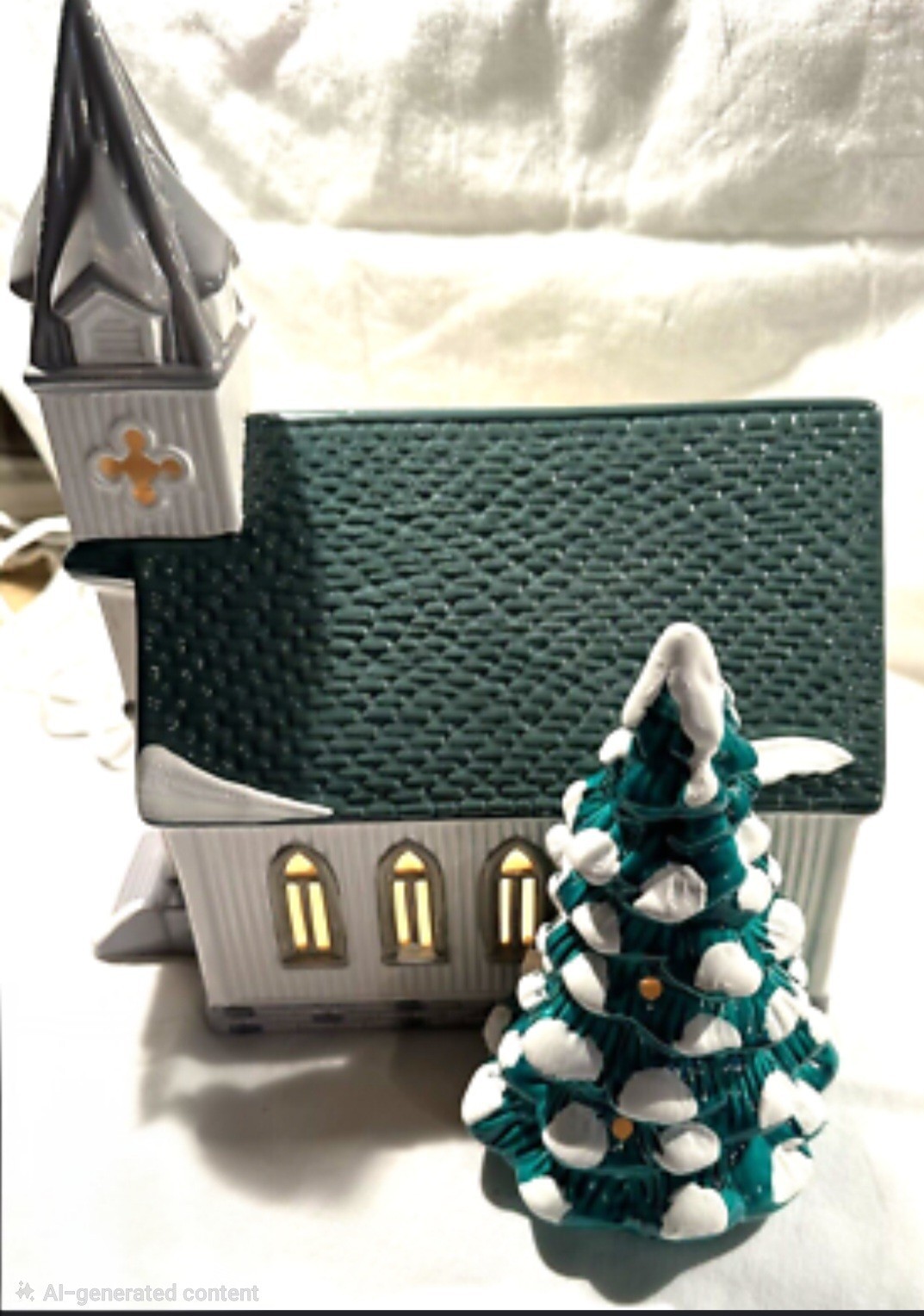 Department 56 Original Snow Village All Saints Church Vintage 1986 w/ Box & Tree