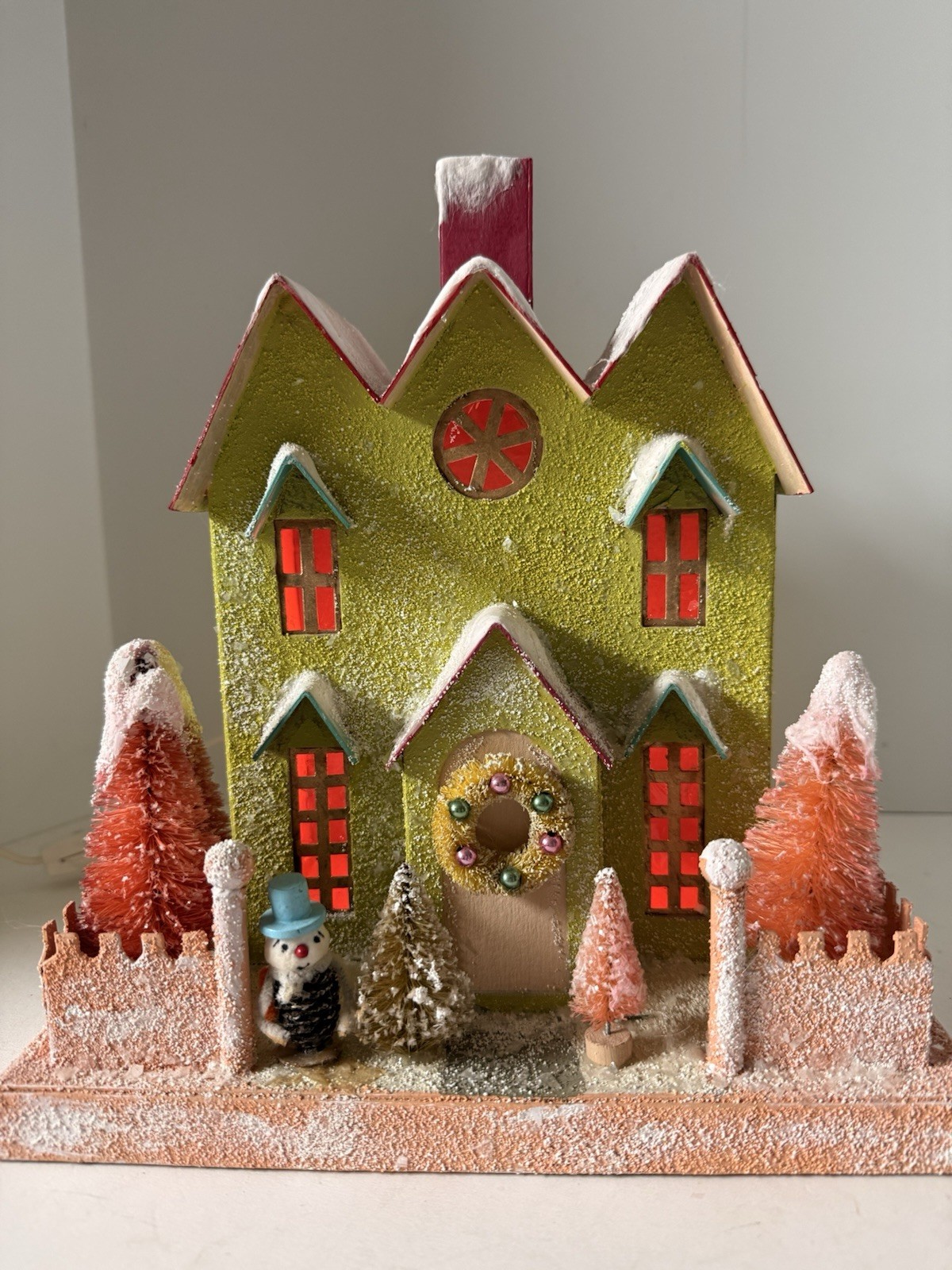 Cody Foster Glitter Light Up Putz House with Bottlebrush Trees Christmas