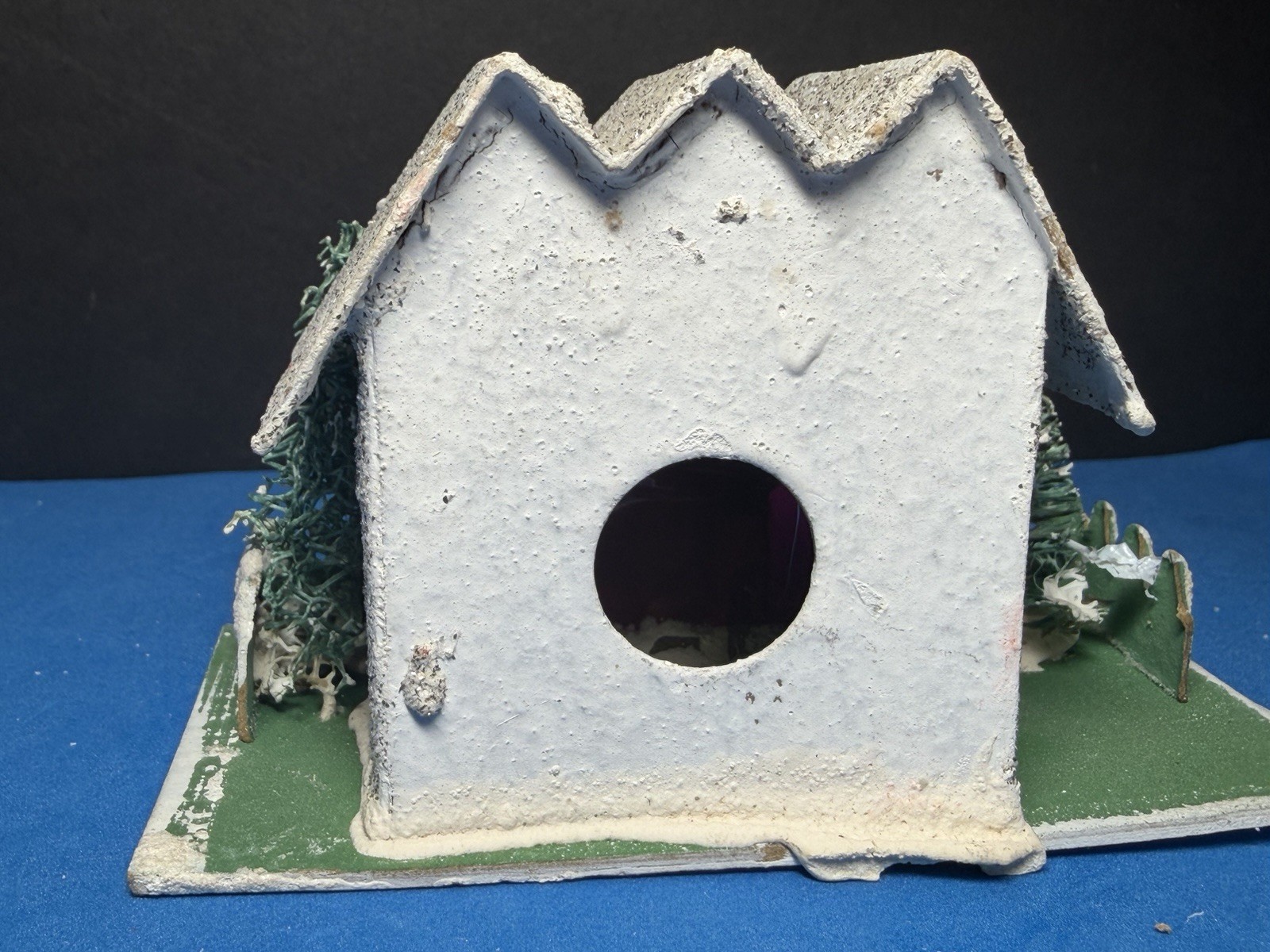 Vntg 1950s Post-WWII Putz House JAPAN Loofah Tree Mica Glitter 4.25″ Lot 2 VGC