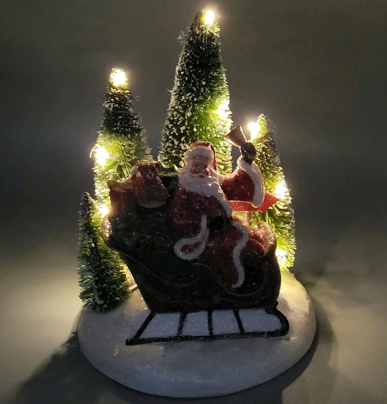 Valerie Parr Hill LED Illuminated Santa On Sleigh Tree Scene Christmas Village