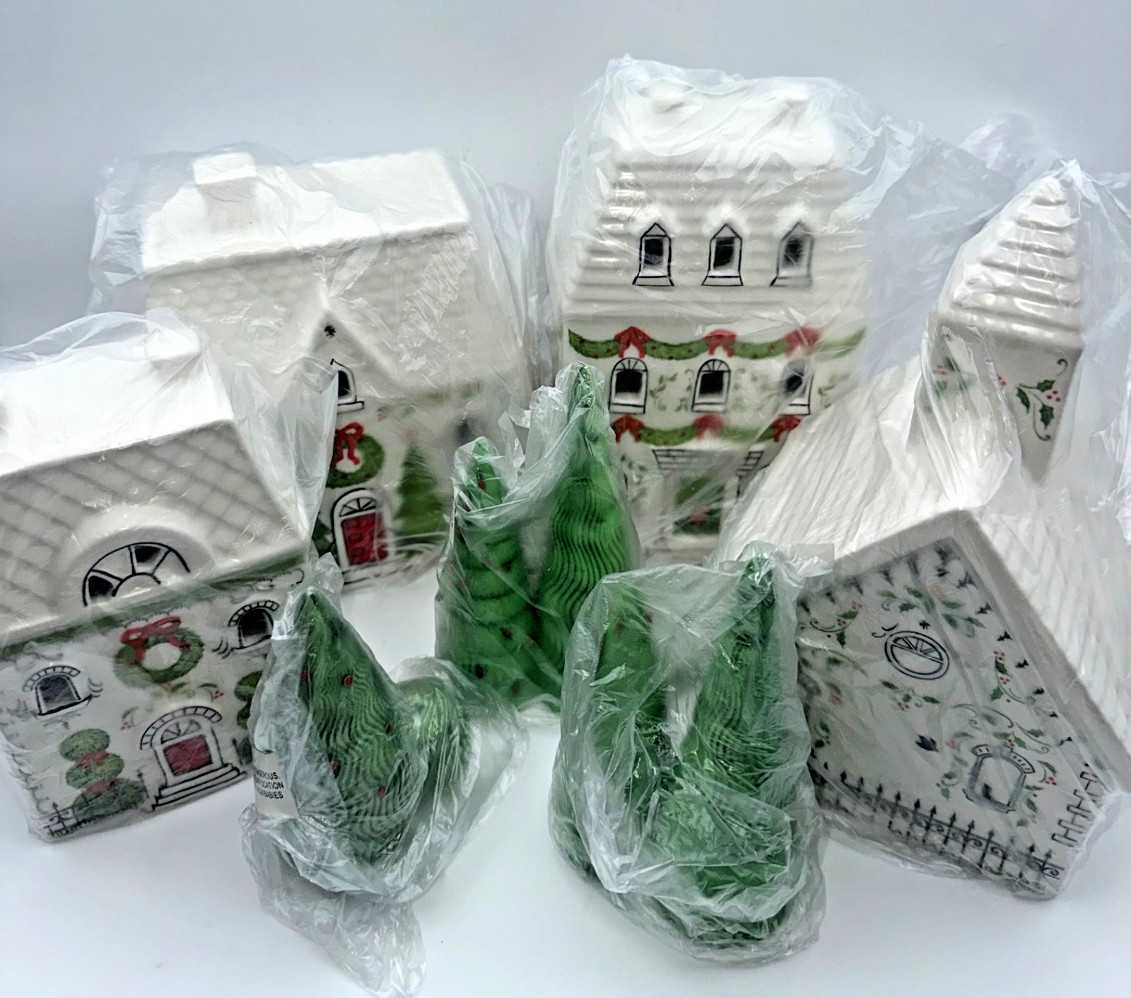 180 Degrees Ceramic Lighted Christmas Village Set 7pc House Tree TM0308 2024 11″