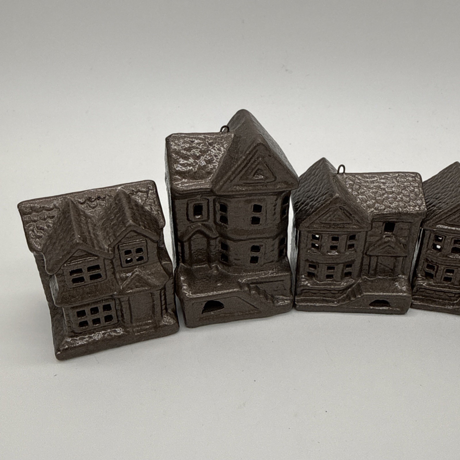 Vintage Miniature Ceramic Victorian Houses Village Set of 6 Brown Hand Painted