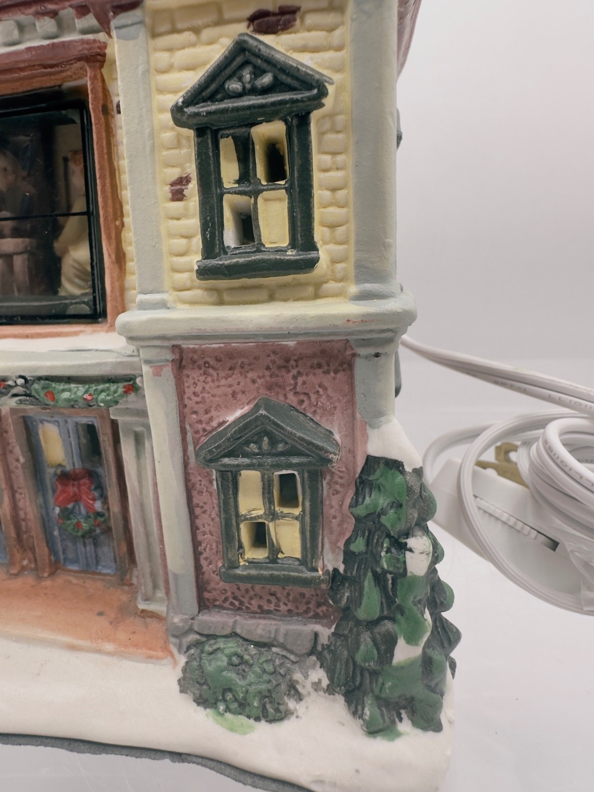 Vintage Christmas Village City Hall Lighted Building Animated Window Scene