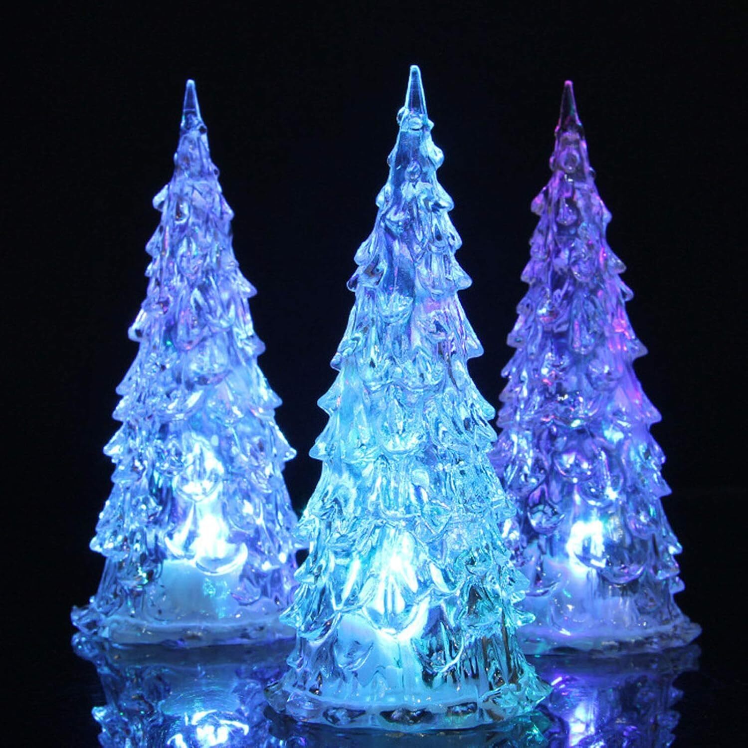 3 Pack LED Christmas Tree Lights, Mini Acrylic Light Up Tree, Multicolor