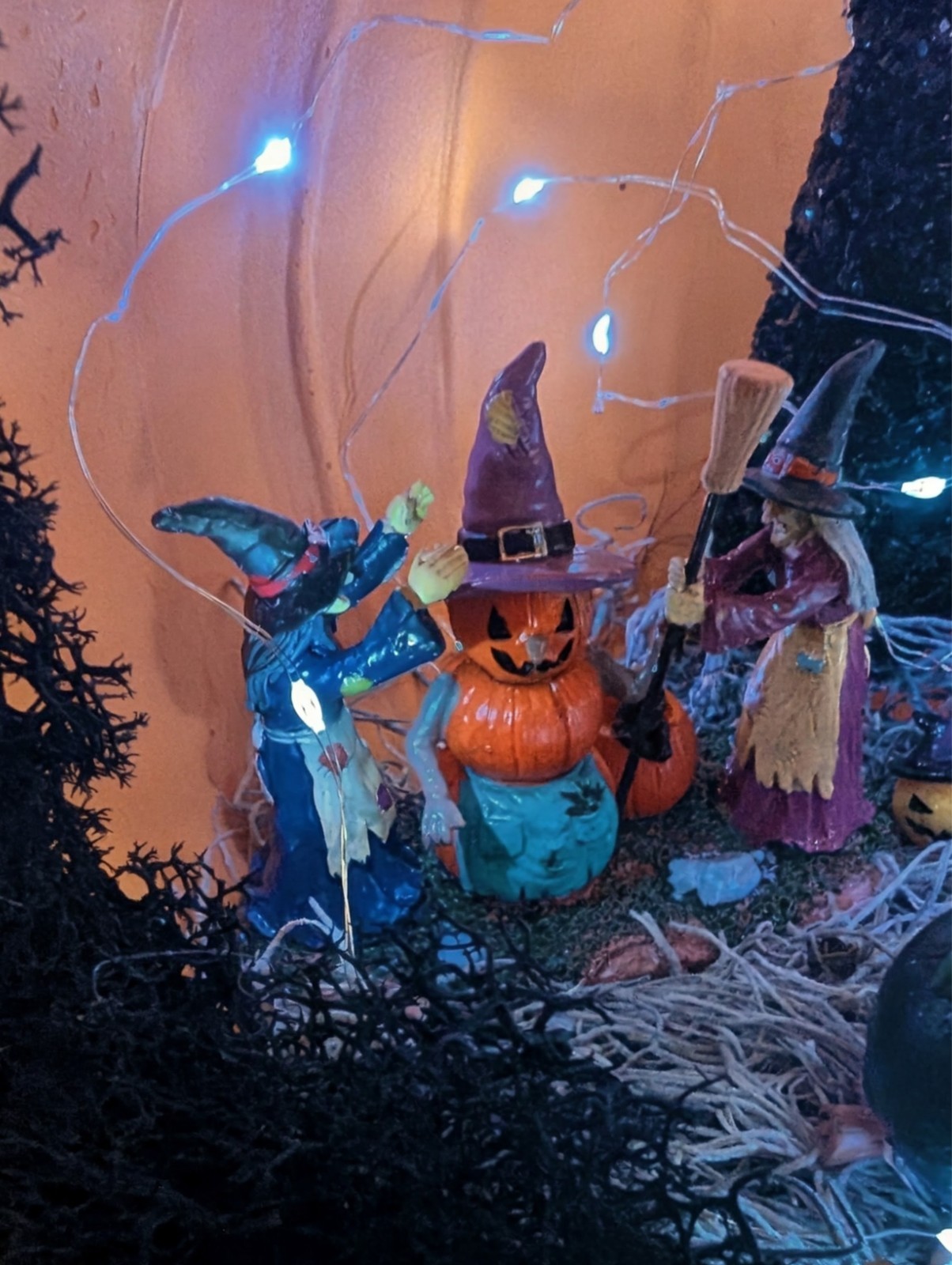 Halloween Pumpkin Diorama: Witch House Scene with Fairy Lights