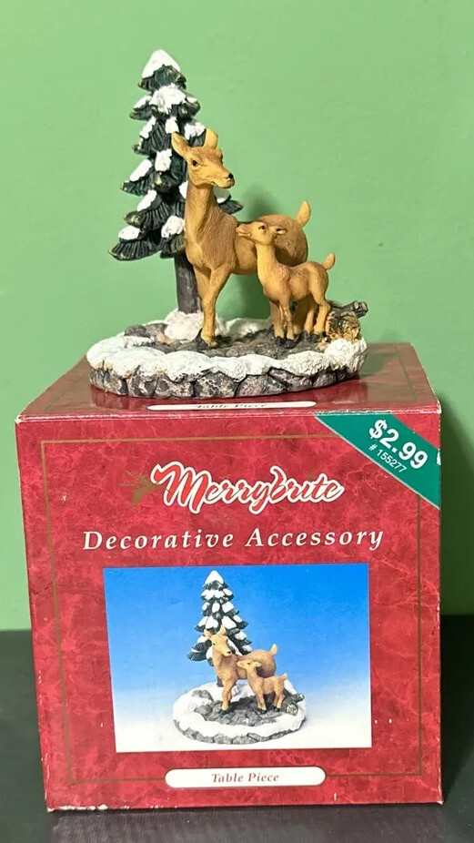 Vintage 90s Merrybrite Decorative Accessory Table Piece Deer in Forest Christmas