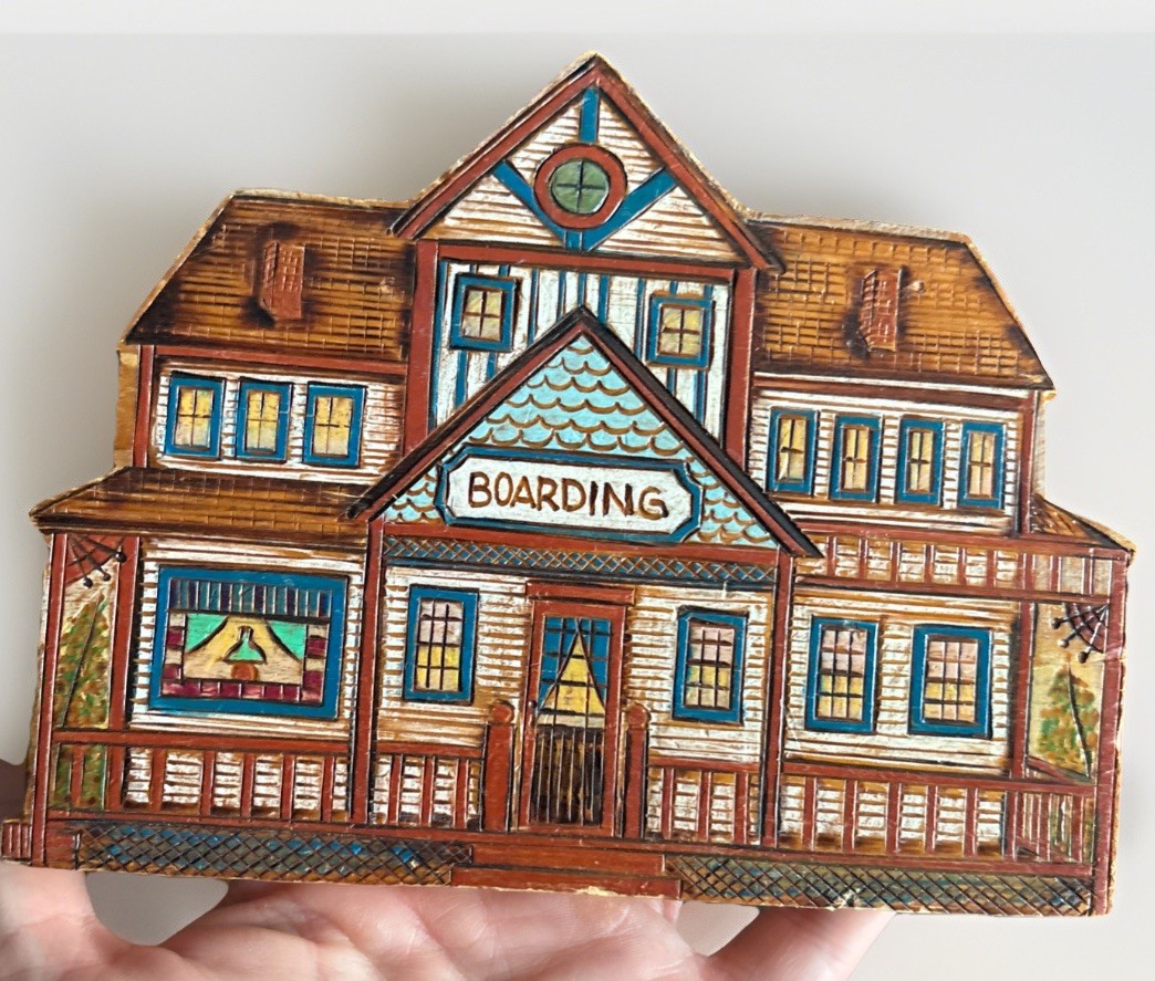 9 Pcs Vintage 1995 “Hands Of Kansas” Hand Carved/painted Houses Signed