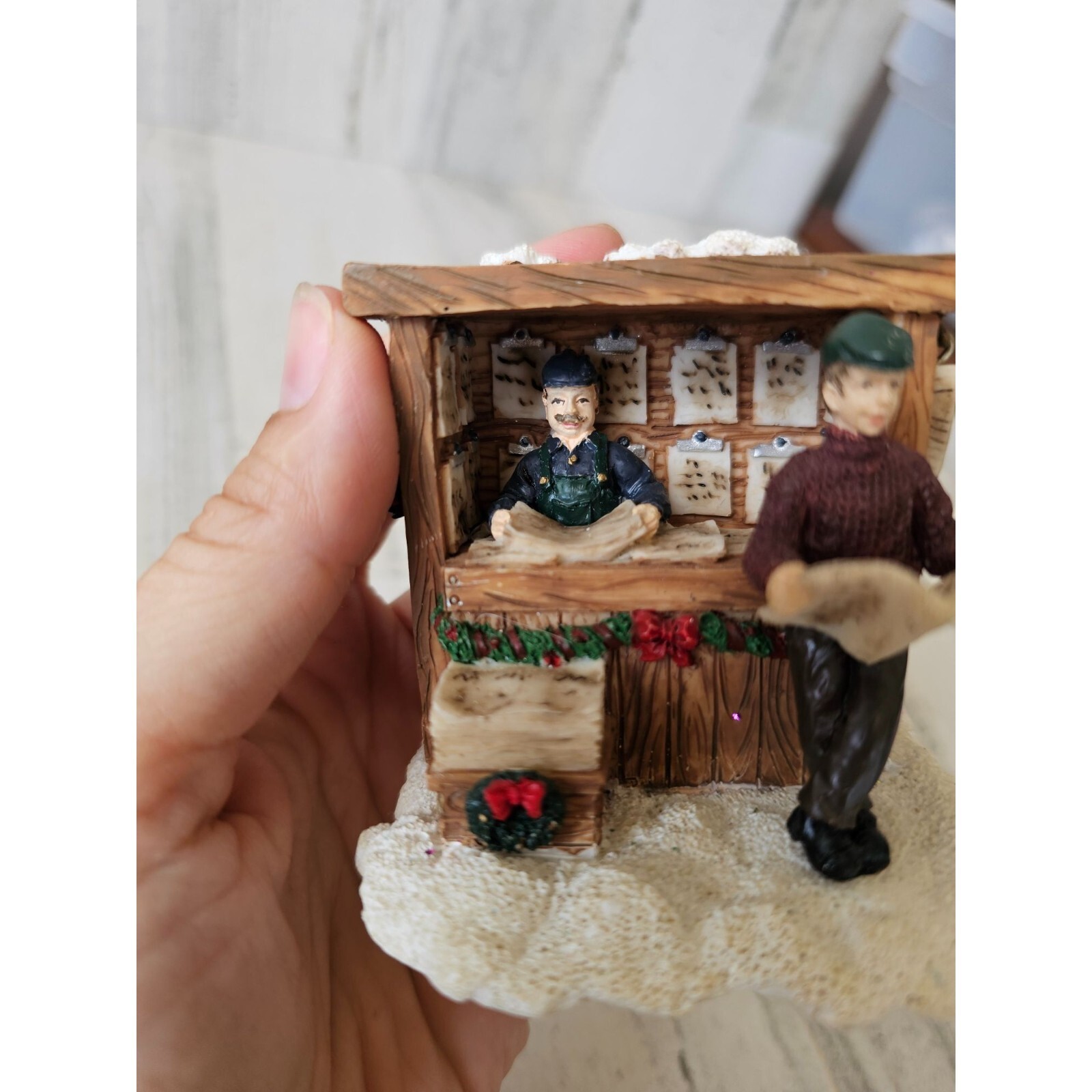 Newstand village Xmas men newspaper shop vintage