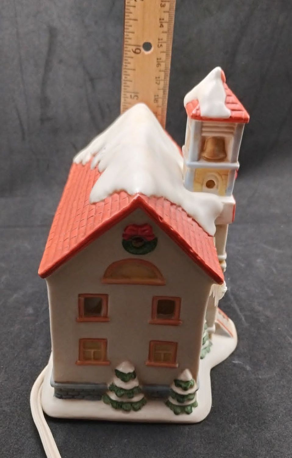VTG HOMCO Christmas Village School House Building with Working Light (Red) 5108