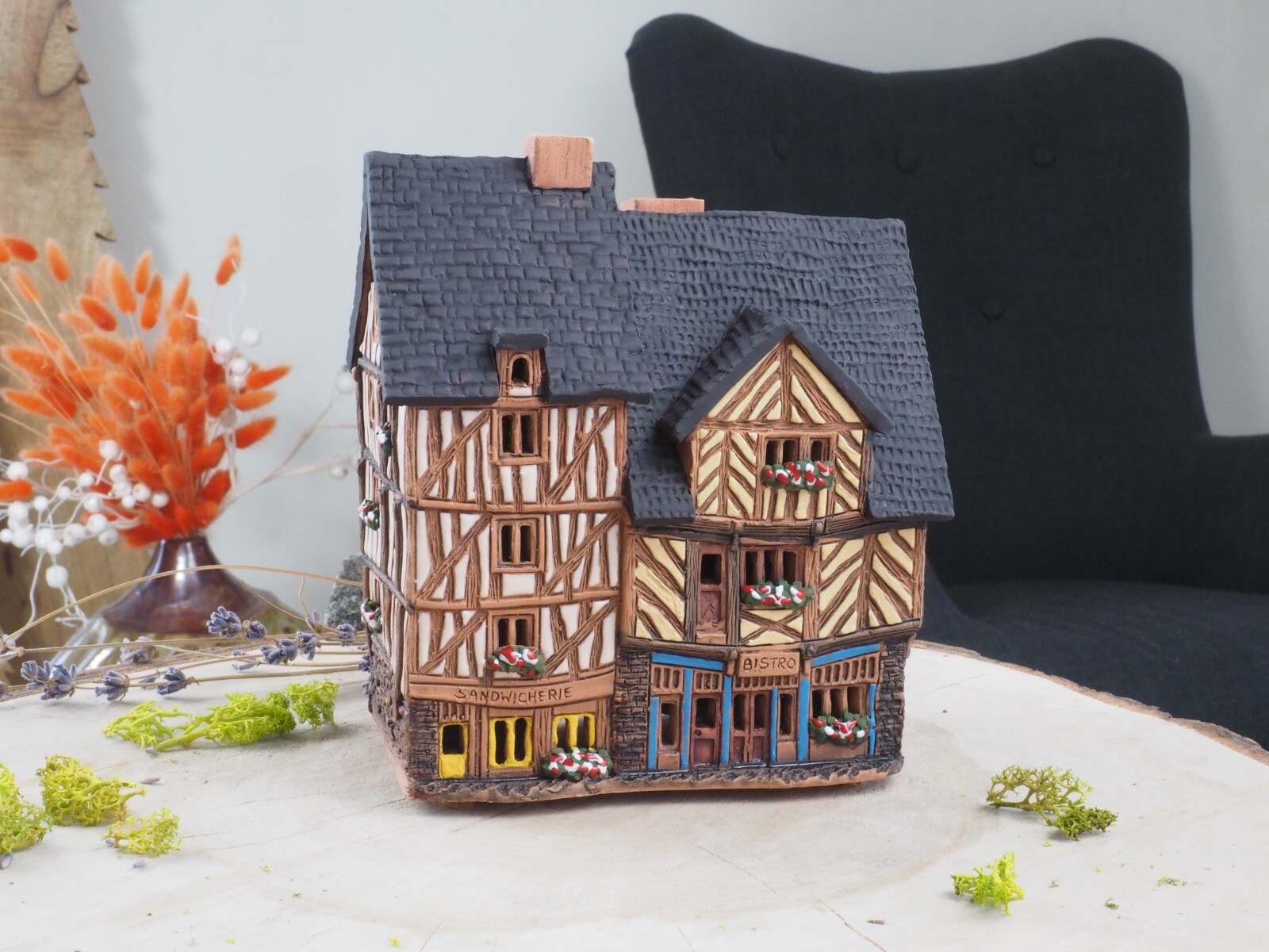 Ceramic Tealight Holder Miniature House in Rennes, France 15 cm Midene Handmade