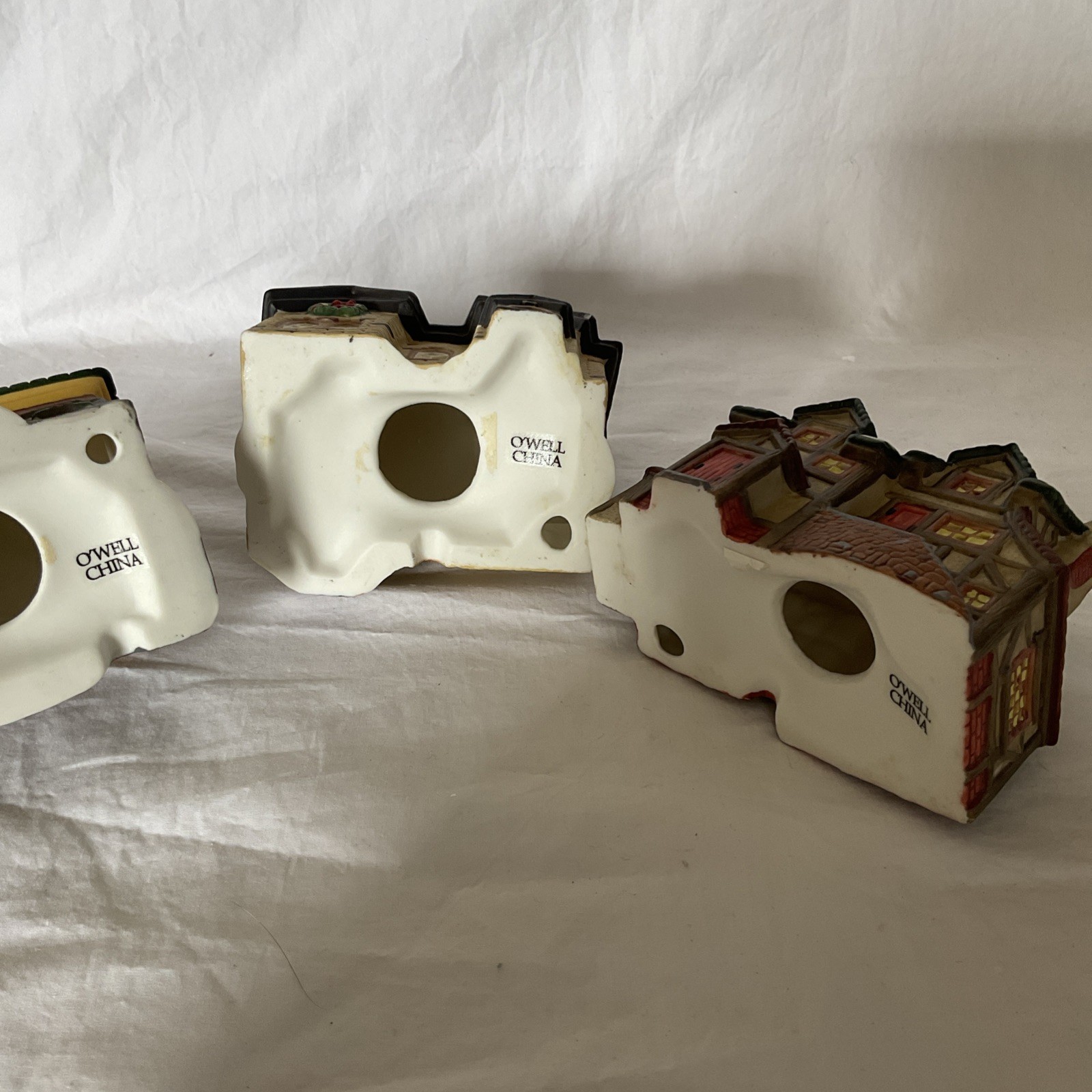 3 Vintage O’WELL China Christmas House, Drug Store, & Church