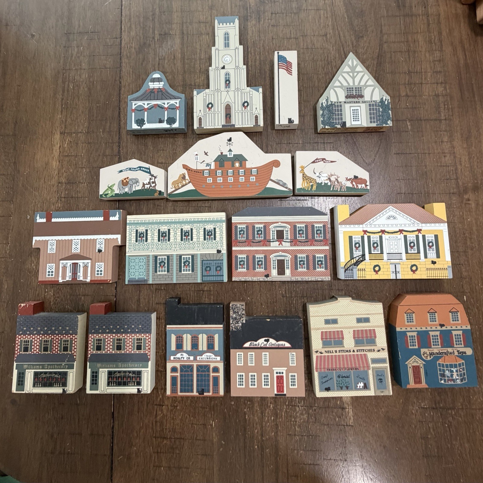 Lot 17 Vtg The Cats Meow Series Wood Shelf Houses Black Cat Noah’s Ark Church