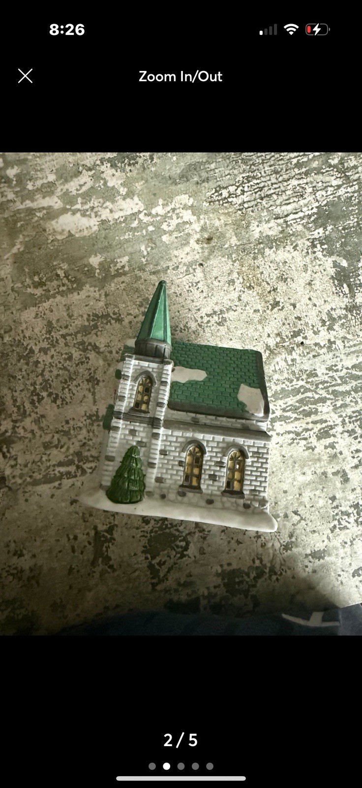 Trim a Home 1994 Christmas Village Church Ceramic House Painted White Green Red