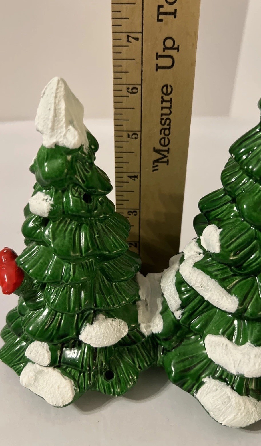 Vintage 1984 Dept 56 Light Up Double Tree Snowy Christmas With Red Cardinal