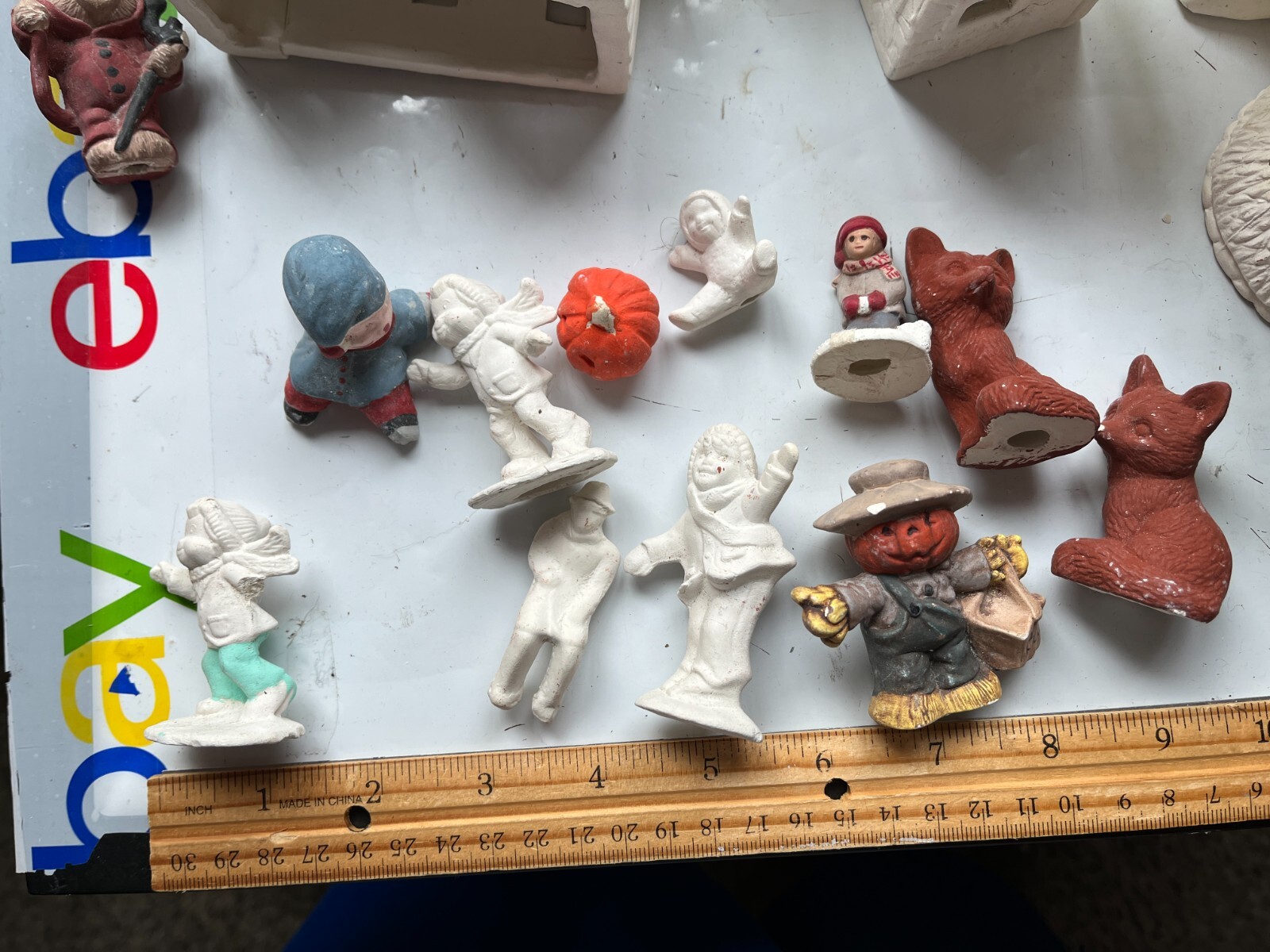 Lot of Ceramic Mostly Unpainted Figures Christmas Halloween Easter Village