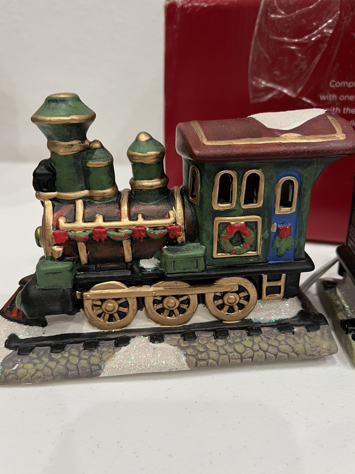 St. Nicholas Square Village Collection Set of 3 Train Set Illuminated With Box
