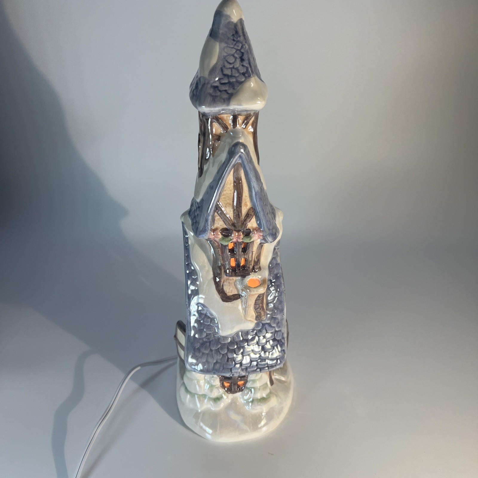 Christmas Building Sterling Dolomite Christmas House Iridescent Ceramic 12.5”