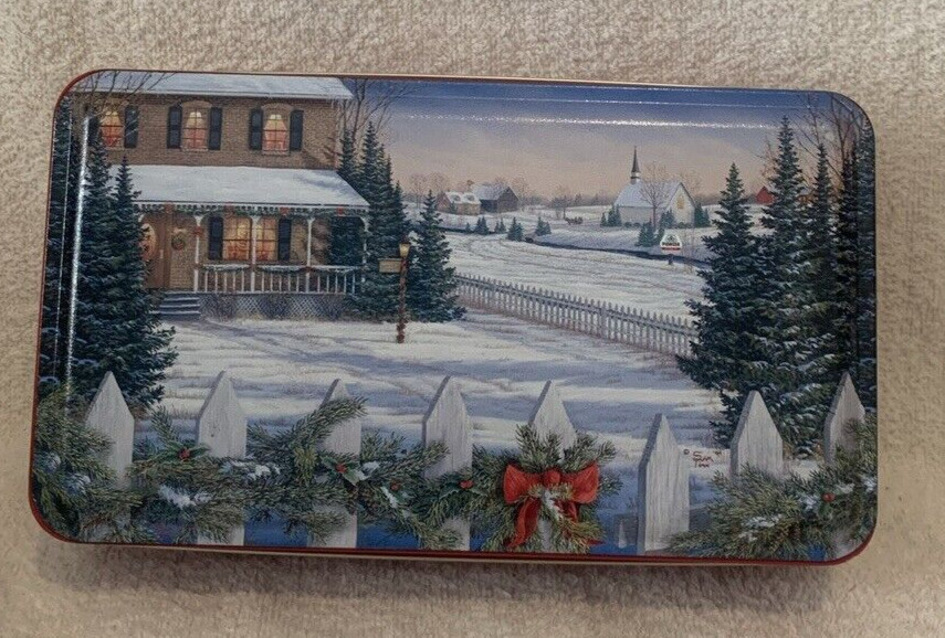 2008 Sam Timm House w/Picket Fence Decorated For Christmas Wild Wings Tin Box