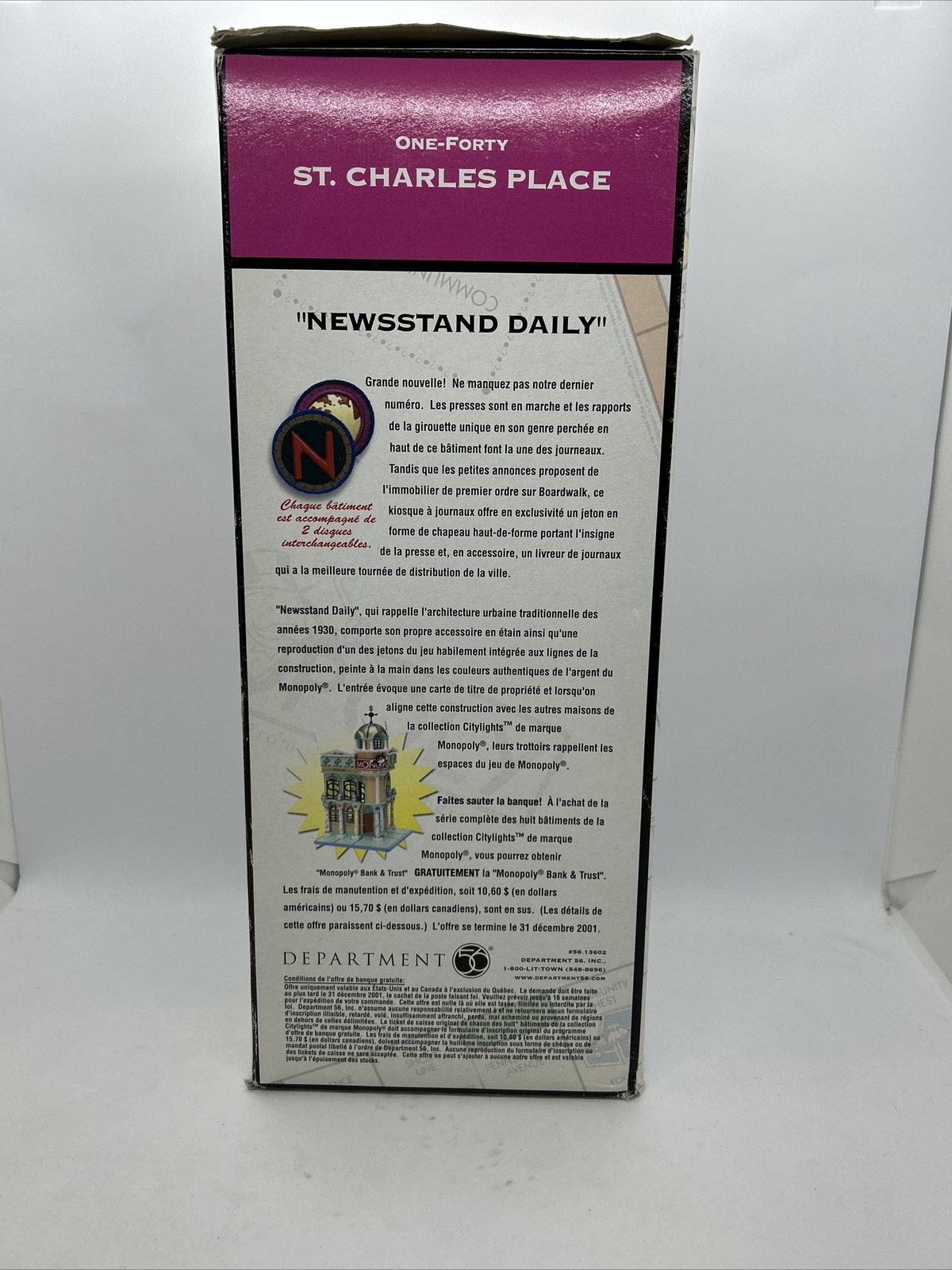 VTG Department Dept. 56 City Lights Monopoly Newstand 140 St Charles Place